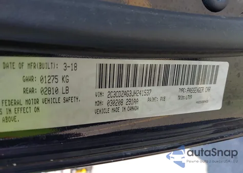 2018 Dodge Challenger Sxt z USA, uszkodzony, nr VIN 2C3CDZAG3JH241537